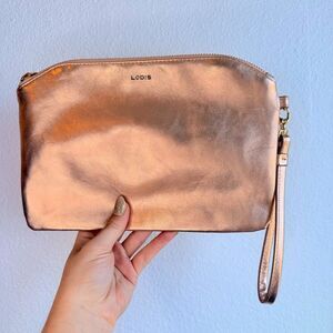 LODIS Leather Large Clutch Zipper Wristlet Pouch with Card Holder in Rose Gold
